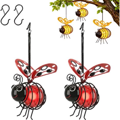 2-PACK Lampes Solaires Abeille, Éclairage LED Suspendu Étanche, Décoration pour Jardin, Terrasse, Clôture et Véranda——Rouge, Lot de 2 (1/5)