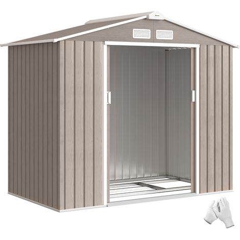 Abri jardin 2,77m² avec kit fondation, porte coulissante acier galvanisé, 213x130x185 cm, marron clair (1/5)