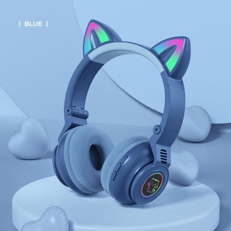 KLVGTIFS PU - Casque Bluetooth sans Fil,Casque Audio stéréo Pliable sans Fil et Filaire avec Micro intégré, Autonomie de 10hrs,Casque Enfant,Bleu (1/4)