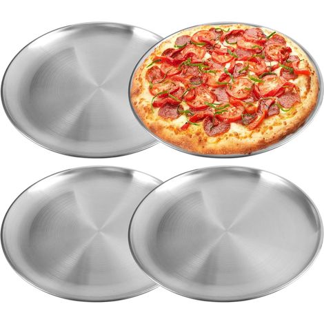 4 Pièces Plaque Pizza, Acier Inoxydable, 30 cm, Résistant Chaleur, Bord Épaissi, Four Domestique
