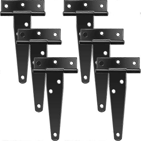 Lot de 6 charnières à sangle de 10 cm (4 pouces) de diamètre, style rustique, antirouille, noires, pour portes et fenêtres. (1/5)