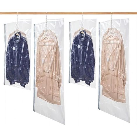 4PCS Sacs de Rangement sous Vide Suspendus pour vêtements, (135x70cm et 105x70cm), Housse sous Vide pour costumes, manteaux, vestes (1/4)