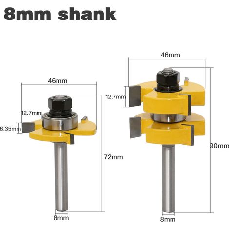 Jeu de 2 couteaux à rainurer et langueter, manche 8 mm, outil de menuiserie en forme de T à 3 dents, tige de 8 mm, burin à bois pour rainures et languettes, lot de 2 outils (1/5)