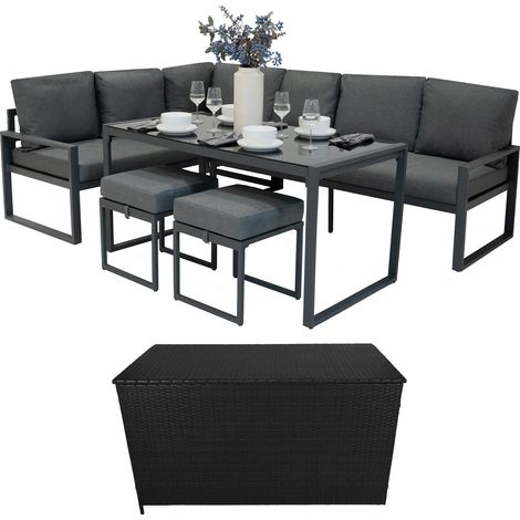 Aluminium Corner Sofa Set With Black Rattan Storage Box -