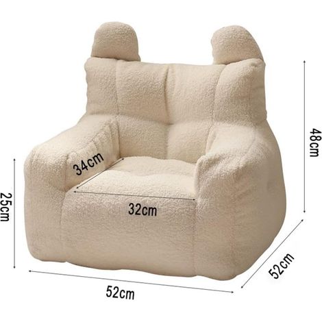Fauteuil pouf pour enfants blanc avec rangement pour peluches, siège souple et confortable pour chambre, salle de jeux et espace détente des enfants (1/5)