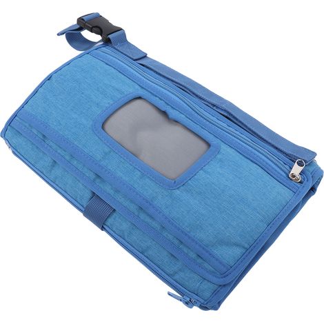 Matelas à langer portable pour bébé, grande capacité de rangement, oreiller pliable, imperméable, bleu (1/5)