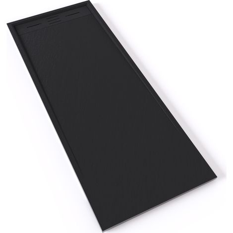 HIEMAL Receveur de douche 70 x 180 cm résine Noir aspect ardoise + bonde incluse - Salle de bain