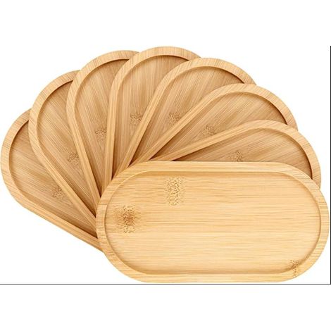 Plateaux Ovales en Bambou, 19,5 x 9,5 x 1 cm Plateau Bois, de Service en de pour Petit Déjeuner, Café, Pain, Thé, Gâteaux, Serviettes et Accessoires de Douche (1/5)