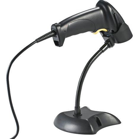 Un lecteur de codes-barres laser bidirectionnel filaire USB pratique avec support réglable. (1/5)