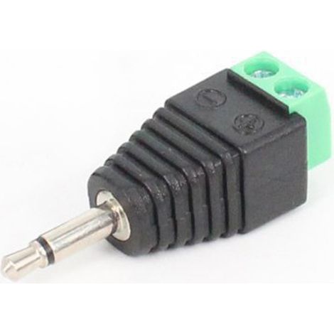 3.5 mm mono audio plug with solderless terminal, 3.5 mm two-section headphone plug, mono with green terminal. (1/5)