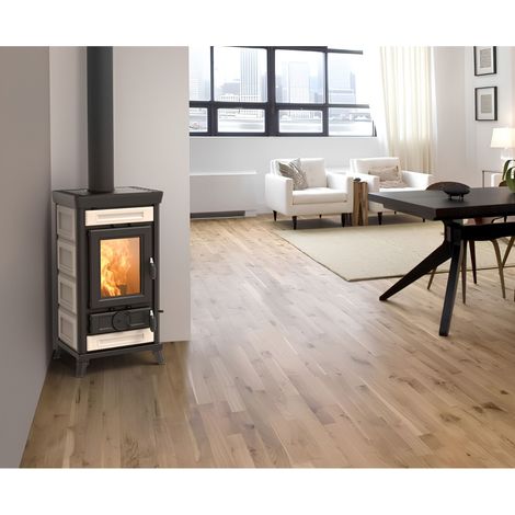 Poêle à bois en céramique raccordable - THERMOROSSI Sofia Evo 5 Maiolica 7.3 kW Ivoire - Avec kit air (1/5)