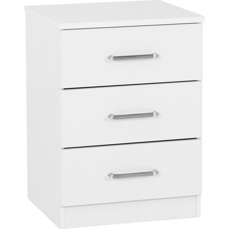 Dakota 3 Drawer Bedside - L36 x W40 x H55.5 cm - White