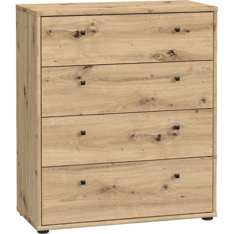 Commode TEMPRA 4 Tiroirs - Décor Chêne Artisan – L 73,7 × P 34,8 × H 85,5 cm (1/3)