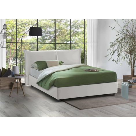 Dmora - Cama matrimonial Darabon, Cama contenedor con revestimiento de tela, 100% Made in Italy, Apertura frontal, adecuado para colchón Cm 160x190, Blanco (1/5)