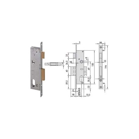 SERRATURA DA INFILARE PER MONTANTI CATENACCIO E SCROCCO 2 MAND. 44225  mm.30 (44225300)    CISA