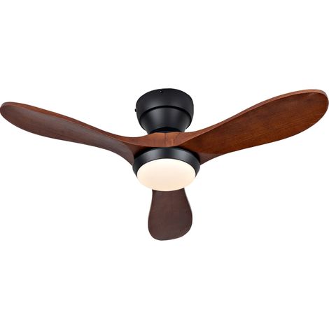 Ventilateur de plafond 36 pouces LED noir et bois foncé, 6 vitesses, télécommande silencieuse, moteur réversible à faible bruit, CHICFURN (1/5)