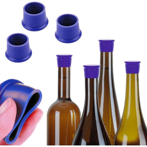 Lot de 3 bouchons de bouteille en silicone BLEU (1/5)