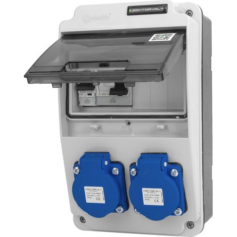 Tableau électrique de chantier 2x230 V 16 A XS, disjoncteur différentiel compact, marque Erbetka, Doktorvolt DV-6821-D (1/4)