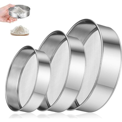 3 Tamis Cuisine, Passoires à Farine en Acier Inoxydable, Filtres 40 Mesh de Tailles Différentes pour Cuisine Maison et Boulangerie (1/5)