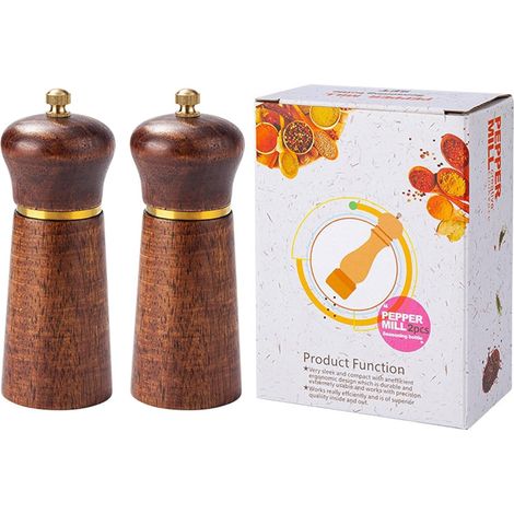Ensemble de moulins à sel et Poivre en Bois, manuels avec broyage (1/5)