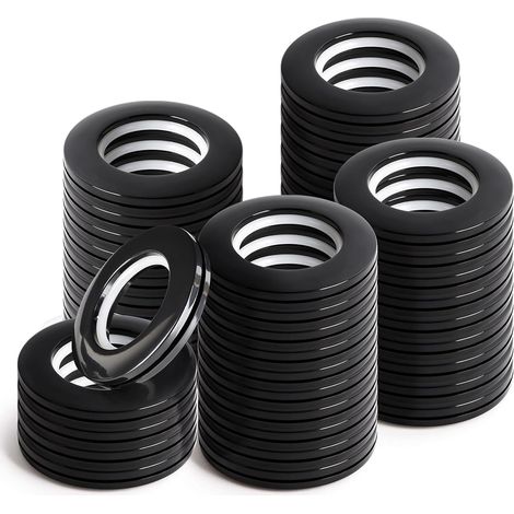 Anillas de plástico de 40 mm para cortinas - 48 piezas negras para barras de cortina - Anillas con ojales para bricolaje y ventanas (1/5)