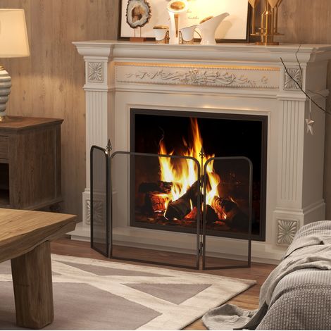 Parachispas plegable para chimenea de 3 paneles en metal negro 96 x 56 cm (1/5)