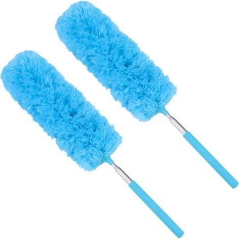 2x Plumeau télescopique Plumeau à main Plumeau à manche télescopique Attrape-poussière Plumeau télescopique bleu extensible de 33 cm à 81 cm (1/5)