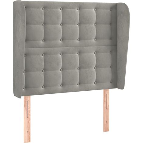 Testiera letto accessorio camera letto mobile imbottito con bordo laterale 103 x 23 x 118/128 cm tessuto velluto grigio chiaro TDL0205295