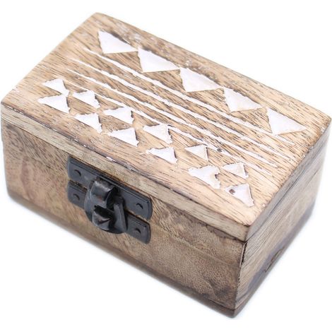 Boîte en bois lavé blanc - Boîte à pilules 3x1.5 Design aztèque- Vendu par 1 (1/3)