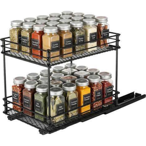 Étagère à Épices Cuisine Étagère Coulissante Épices à 2 Niveaux Rangement Epices Cuisine Coulissant avec Glissières, Porte Epices pour Placard (26.1X20.3X21.3 cm) (1/5)