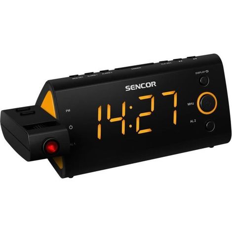 Radio-réveil - SENCOR - SRC 330 OU - Ecran LED 1,2 orange - Tuner FM - Projection heure - Noir (1/5)
