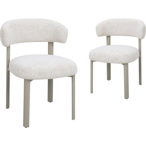 Lot de 2 chaises en velours tissé écru pieds en métal gris LOUISA