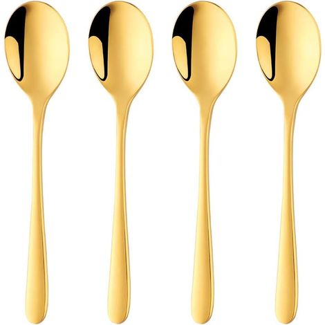 Cuillère À Espresso - Acier Inoxydable 18/8 - Dorée - 15 Cm - Pour Café Thé Dessert - Lot De 4 (1/5)