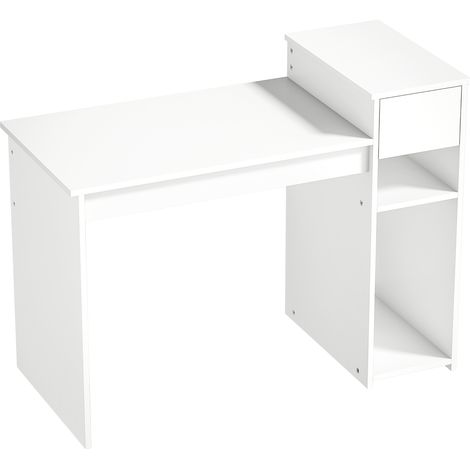 Scrivania per Studio e Scrittura 108x50x82 cm con Cassetto e Scaffali in Legno Bianco (1/5)