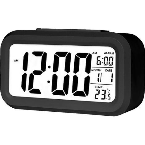 Digitaler Wecker mit großem LCD-Display – Kalender, Temperaturanzeige, 12-/24-Stunden-Anzeige, Nachtlicht und Schlummerfunktion – Kompakt, leise und tragbar – Batteriebetrieben (1/5)