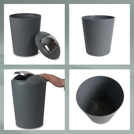 Seau à cosmétique gris 1,7l, mini poubelle de salle de bain avec couvercle basculant, plastique,, petite 1,7 L g POUBELLE DE TABLE (1/5)