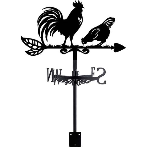 Outdoor Garden Weathervane in the shape of a Rooster in Black Metal Roof for Animals Wind Direction Garden Decoration Garden Deco Outdoor (1/5)