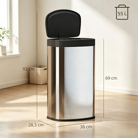 Poubelle de cuisine automatique en acier inoxydable de 55 L avec couvercle à fermeture douce (1/5)