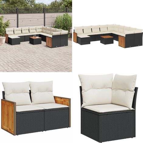 12-tlg. Garten-Sofagarnitur mit Kissen Schwarz Poly Rattan - Gartenmöbel Set - Rattan Möbel - Outdoor Möbel - Lounge Set - Esstisch - Home & Living (1/5)