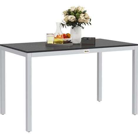 Table de jardin en aluminium, 120 x 70 cm, résistante aux intempéries, table de balcon aspect bois, pour 4 à 6 personnes, noire
