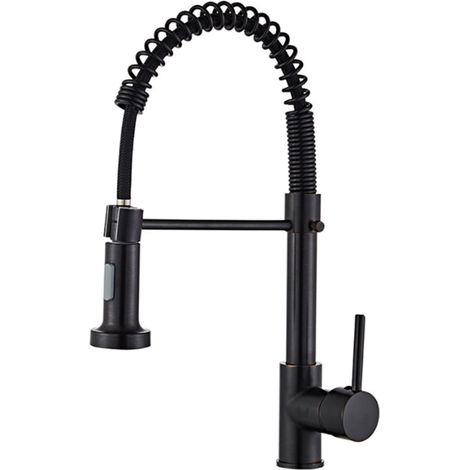 Robinet de cuisine 2 jets de douchette multi fonction PRO rotation a 360 degres moderne NOIR (1/5)