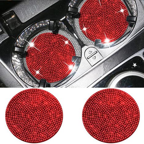 Porte-Gobelet Voiture 2 Pièces Accessoire Intérieur Cristal Strass Universel 2,77 Pouces Insert Sous-Verre Silicone Antidérapant, Rouge Diamant (1/5)