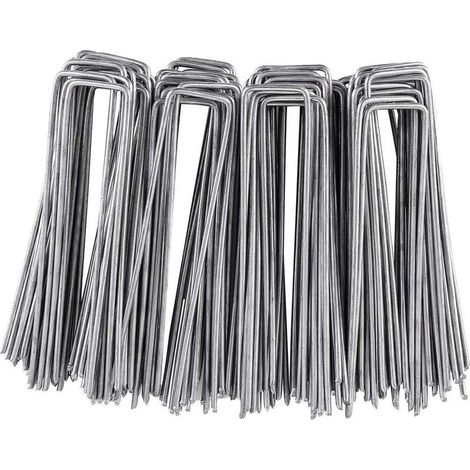 Piquets de fixation en U galvanisés Lot de 100 pièces, acier 3 mm, 150 x 25 mm, pour géotextile, tuyaux, clôtures et filets (1/5)