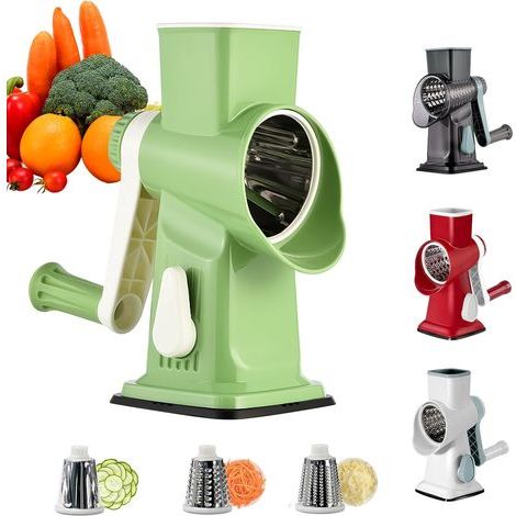 Multifunctional Vegetable Slicer, Kitchen Mandoline with 3 Detachable Drum Blades, Manual Kitchen Mandoline for Onions, Cheese, Carrots, Nuts, Cucumber, etc., Strong Suction (Green) (1/5)