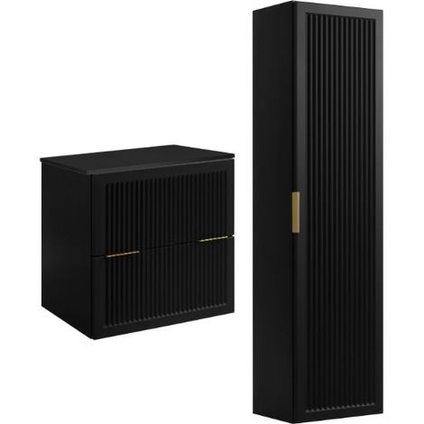Waschtischunterschrank Set - 60 cm Schwarz - Modernes Design - Praktisch und elegant (1/5)