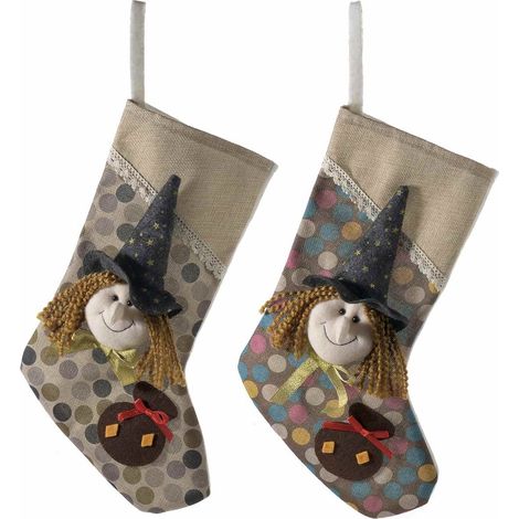 Calze della Befana in Panno Set da 4 Calze Portadolci con Befana Imbottita Decorazione Natalizia per il Camino e l'Albero Idea Regalo (1/2)