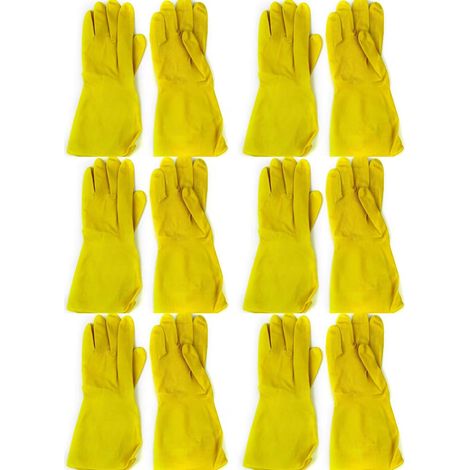 12 paires Gants de ménage, caoutchouc, 28 cm, doublure coton, cuisine jardinage (1/5)