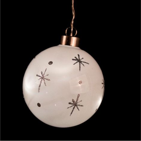 Palla di Natale a led in vetro bianco con stelle