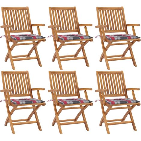 Lot de 6 Chaises pliables de jardin avec coussins,Fauteuils d'extérieur Bois de teck -TF80206 (1/5)