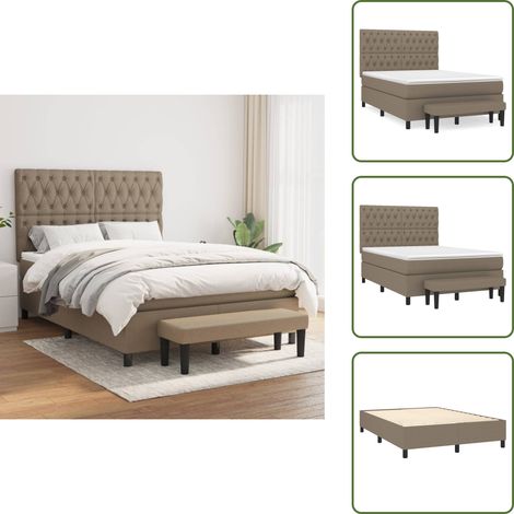 Tête de lit réglable - vidaXL Sommier à lattes de lit avec matelas Taupe 140x190 cm Tissu - Banc multifonctionnel (1/5)